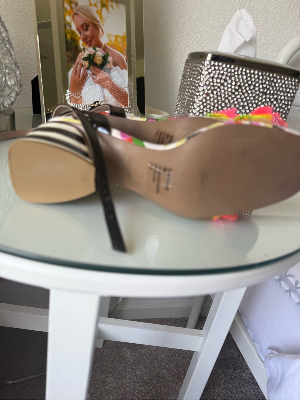 Betsey Johnson Black Patent Floral Neon Accent Slingback Heels - Picture 6 of 6